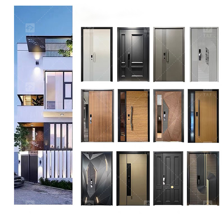 Modern Minimalist Home Design Entrance Door Finished Security Aluminum Front Entry Waterproof Feature for Exterior Application