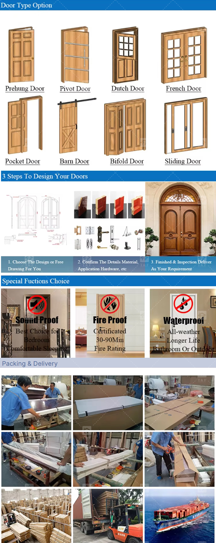 Modern Solid Wood Villa Door Hot Selling Interior Living and Bedroom Door with Carving Technique Finished Surface