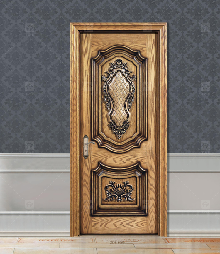 Modern Solid Wood Villa Door Hot Selling Interior Living and Bedroom Door with Carving Technique Finished Surface