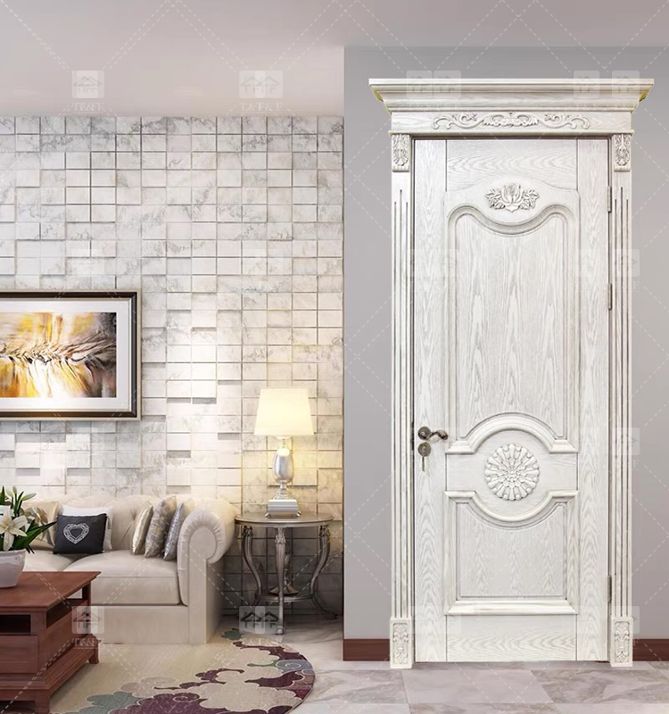 High Quality White Solid Wood Door American Style New Design for Villa House and Projects Interior Use Finished Surface