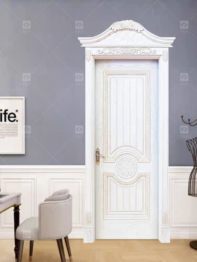 High Quality White Solid Wood Door American Style New Design for Villa House and Projects Interior Use Finished Surface
