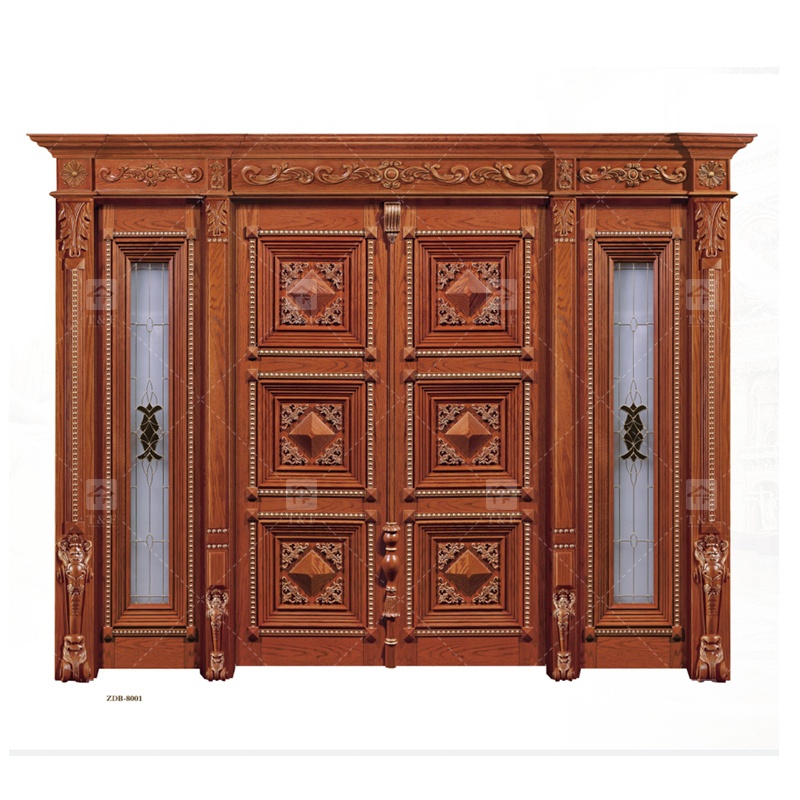 Modern Double Entry Wood Doors Solid Wood Carving Main Door with Waterproof Feature Finished Exterior Application