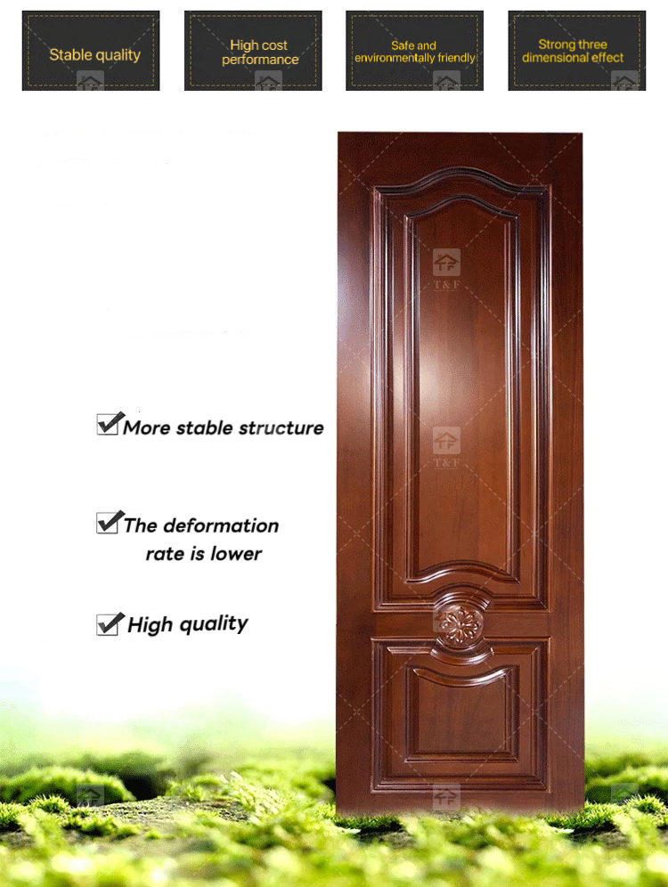 Modern Double Entry Wood Doors Solid Wood Carving Main Door with Waterproof Feature Finished Exterior Application
