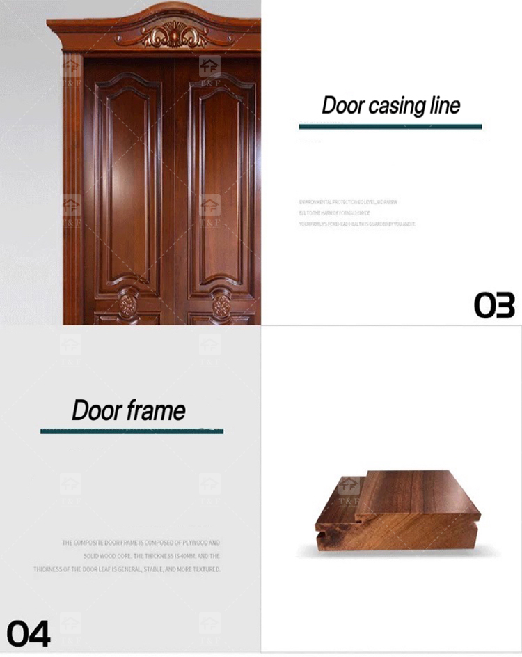Modern Double Entry Wood Doors Solid Wood Carving Main Door with Waterproof Feature Finished Exterior Application