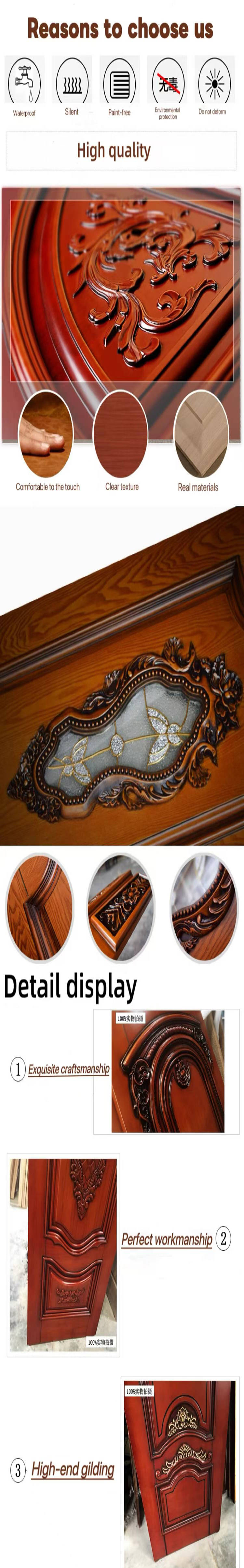 Modern Double Entry Wood Doors Solid Wood Carving Main Door with Waterproof Feature Finished Exterior Application