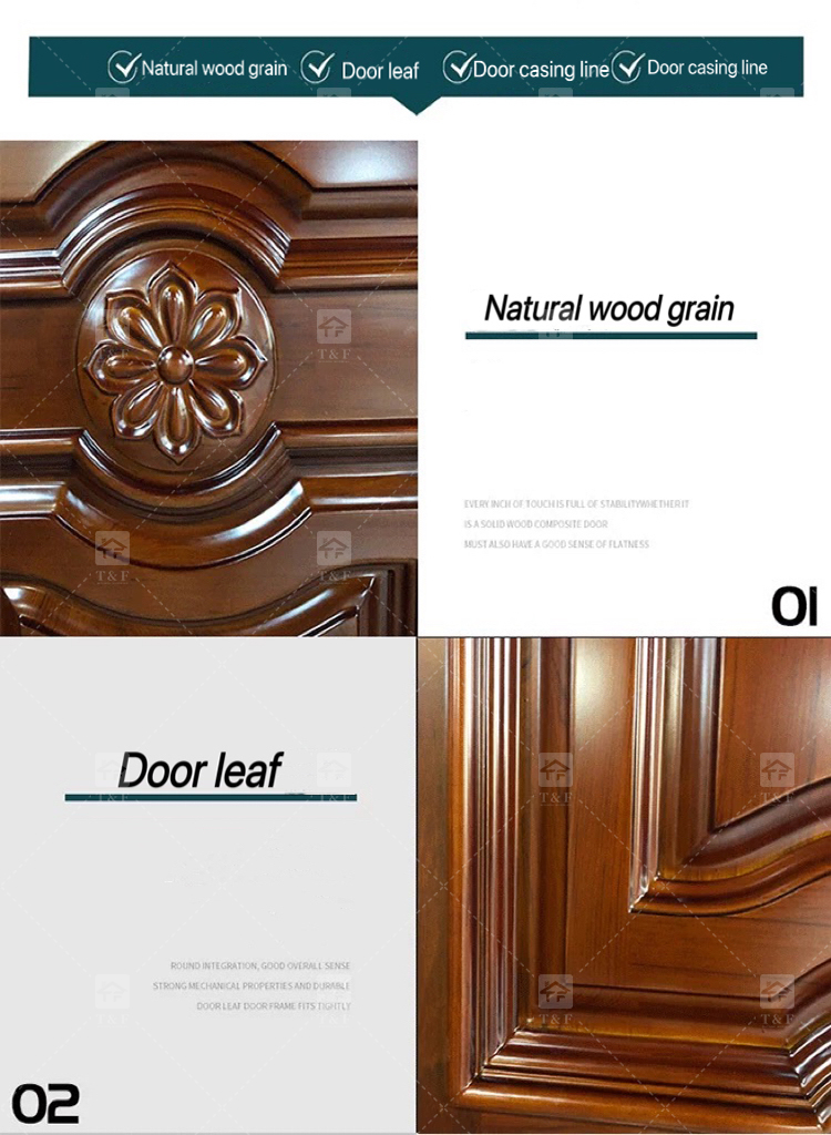 Modern Double Entry Wood Doors Solid Wood Carving Main Door with Waterproof Feature Finished Exterior Application