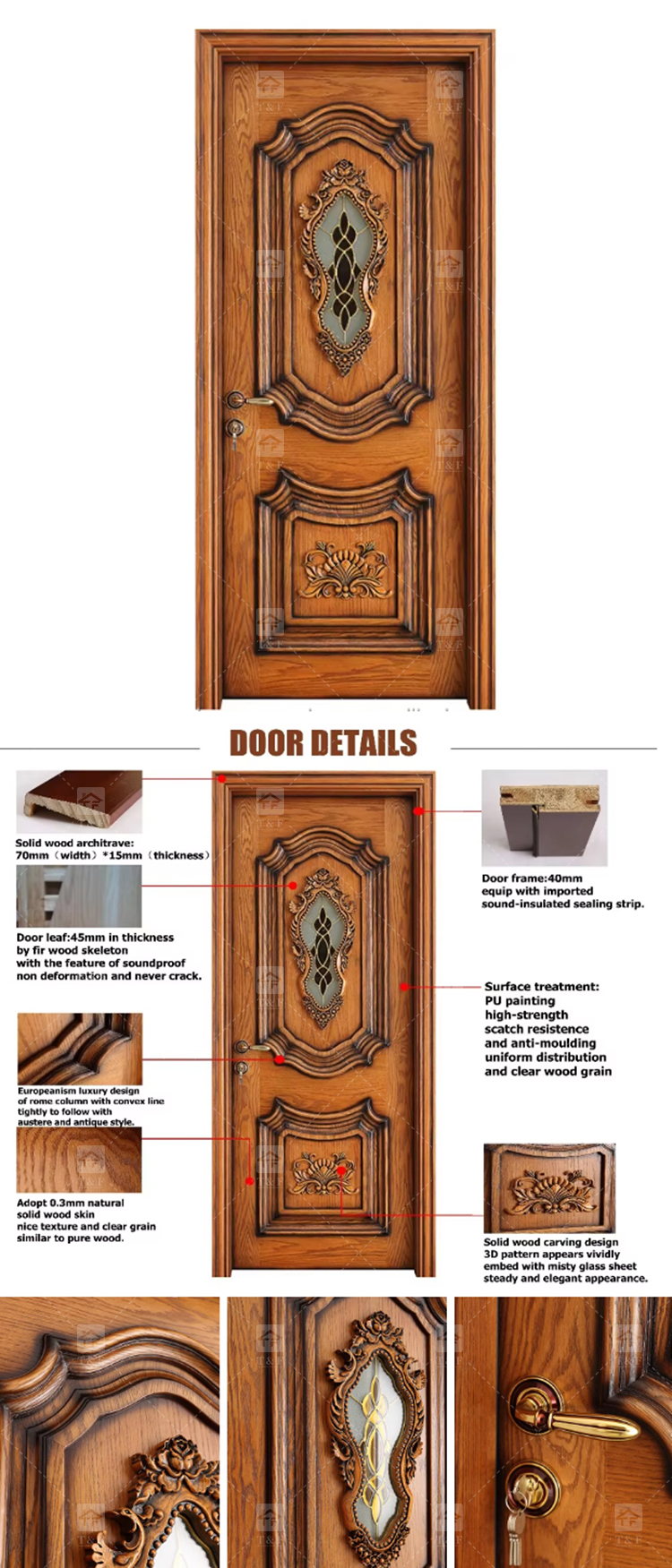 Modern Waterproof Solid Wood Interior Doors New Design with Accessories on Sale for Hotel and Bedroom Application