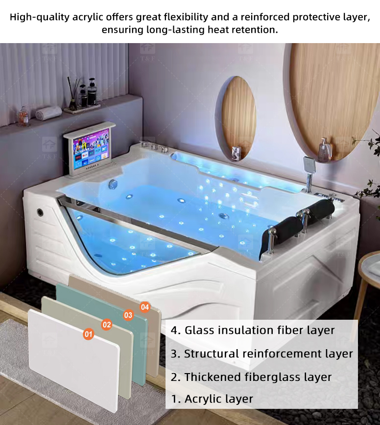 White 2 Person 1900mm Jaccuzie Double Seat Acrylic Whirlpool Free Standing Surf Spa Massage Bathtub for Adult