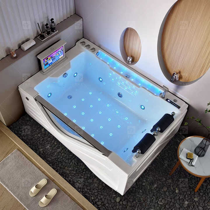 White 2 Person 1900mm Jaccuzie Double Seat Acrylic Whirlpool Free Standing Surf Spa Massage Bathtub for Adult