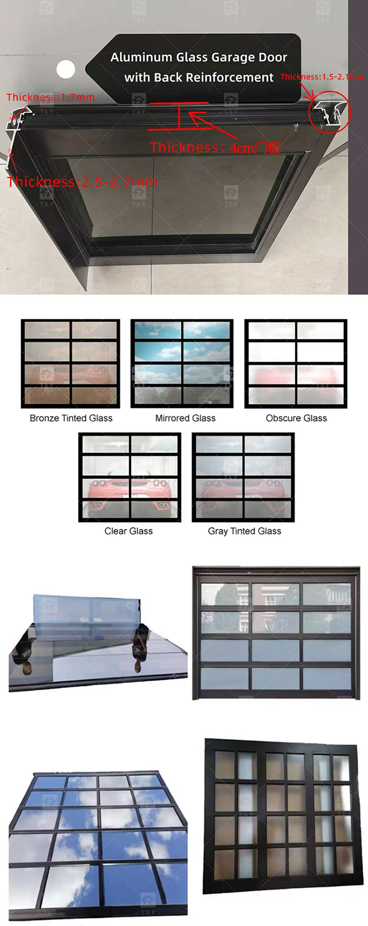 Modern European Style Aluminum Frosted Glass Garage Roller Door with Motor for Villa Exterior Waterproof