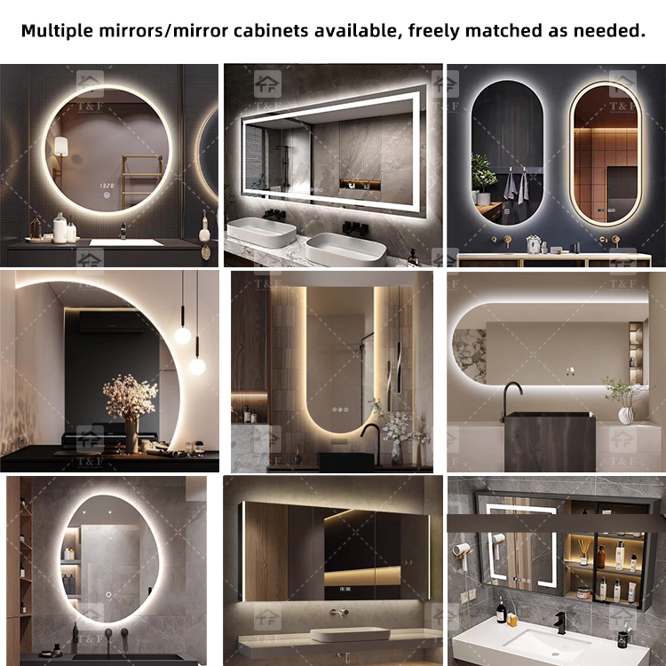 Modern Wall Mounted Wood Bathroom Vanity Cabinet with Smart LED Mirror and Floor Standing Pedestal Basin
