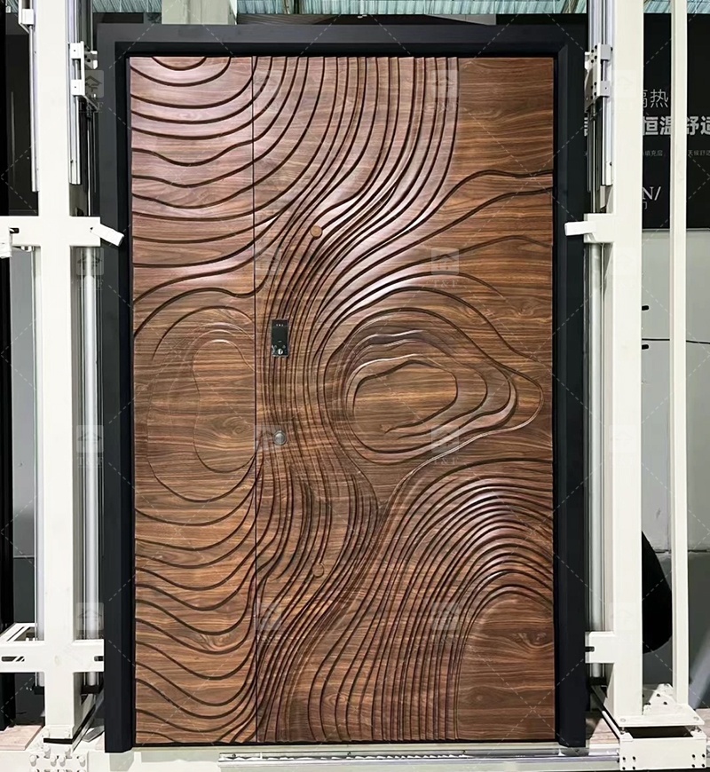 Luxury Villa Main Door Extra-Large 3D Carving Wood Surface Pivot Metal Entrance Door for Modern House Exterior