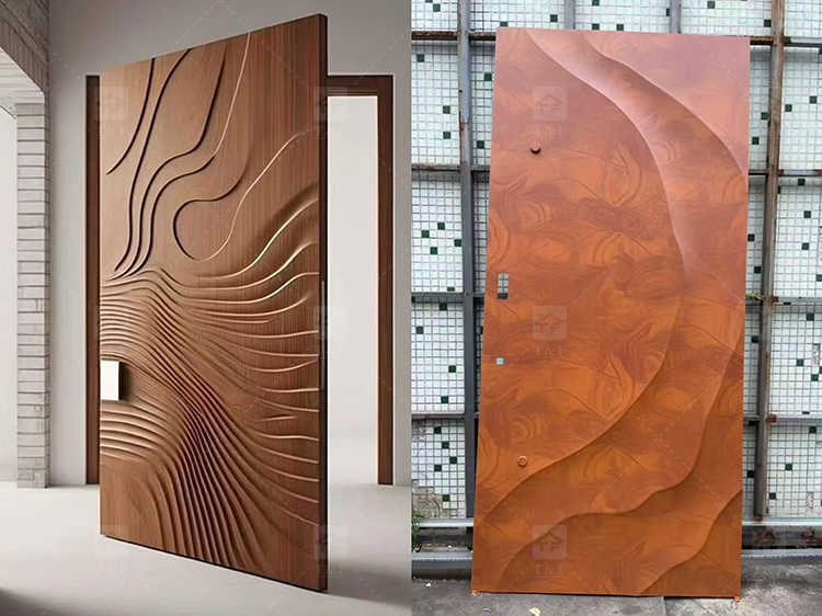 Luxury Villa Main Door Extra-Large 3D Carving Wood Surface Pivot Metal Entrance Door for Modern House Exterior