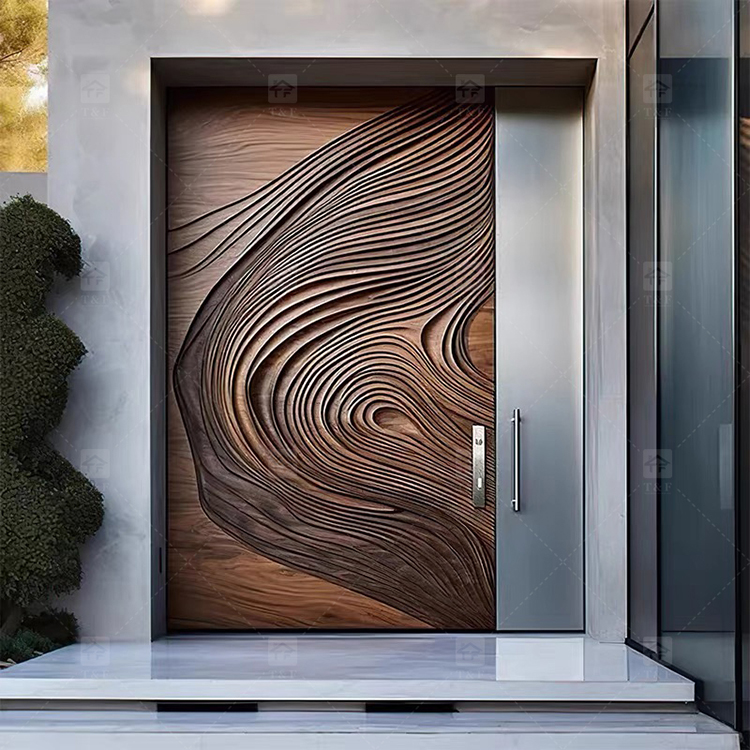 Luxury Villa Main Door Extra-Large 3D Carving Wood Surface Pivot Metal Entrance Door for Modern House Exterior