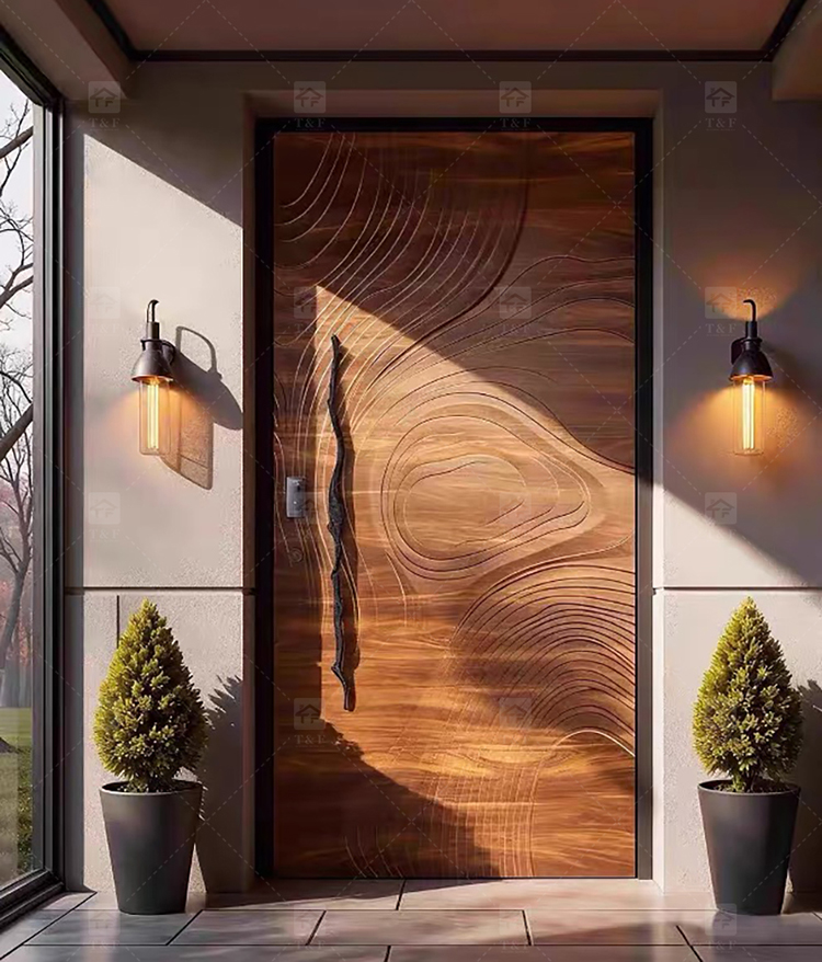 Luxury Villa Main Door Extra-Large 3D Carving Wood Surface Pivot Metal Entrance Door for Modern House Exterior