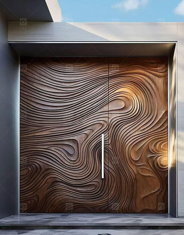 Luxury Villa Main Door Extra-Large 3D Carving Wood Surface Pivot Metal Entrance Door for Modern House Exterior