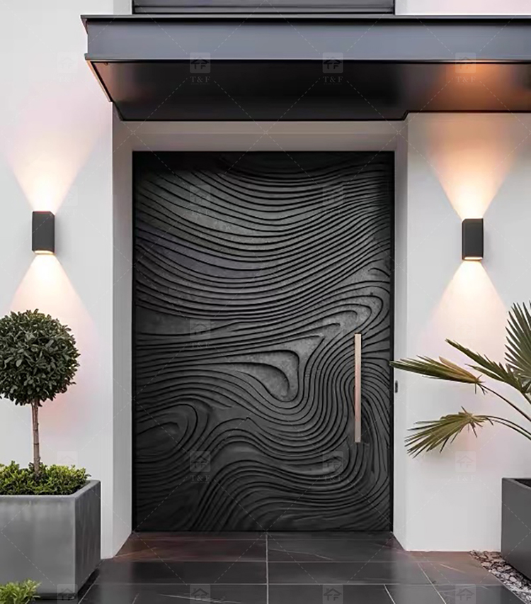 Luxury Villa Main Door Extra-Large 3D Carving Wood Surface Pivot Metal Entrance Door for Modern House Exterior