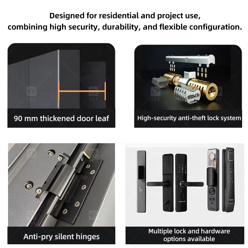 Custom Double-Height Villa Entrance Metal Front Door with Fixed Glass Panels Exterior Entry Doors for Houses