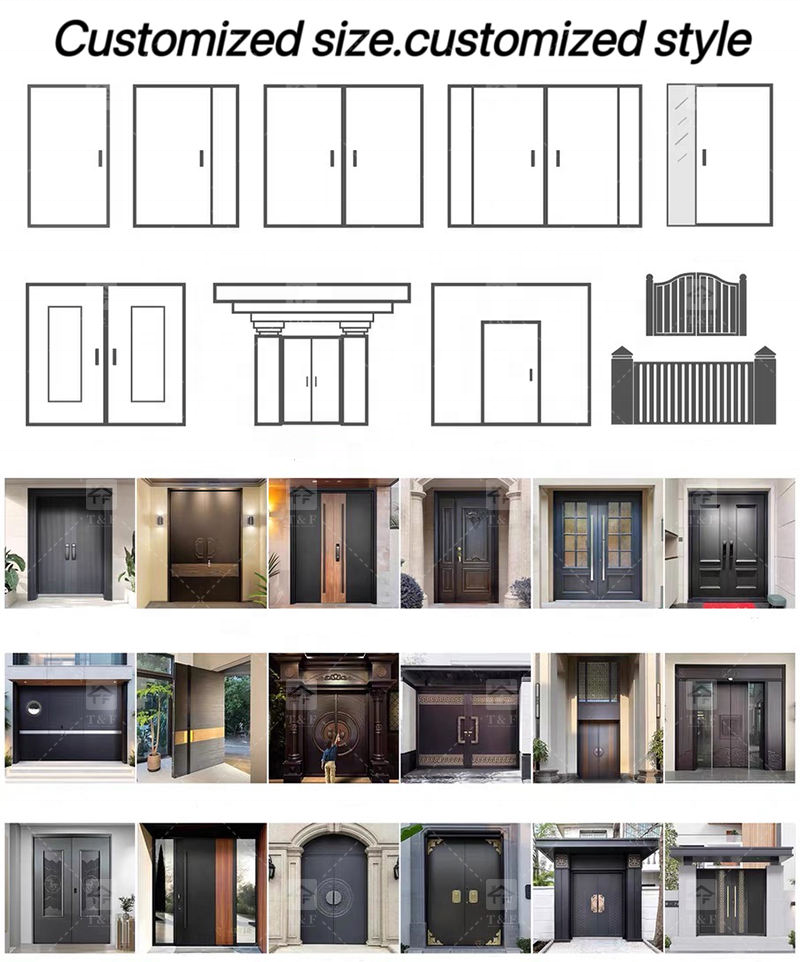 Custom Double-Height Villa Entrance Metal Front Door with Fixed Glass Panels Exterior Entry Doors for Houses