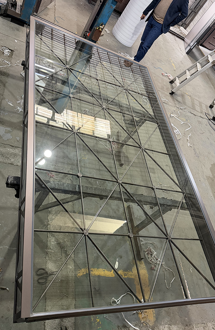 Custom Double-Height Villa Entrance Metal Front Door with Fixed Glass Panels Exterior Entry Doors for Houses