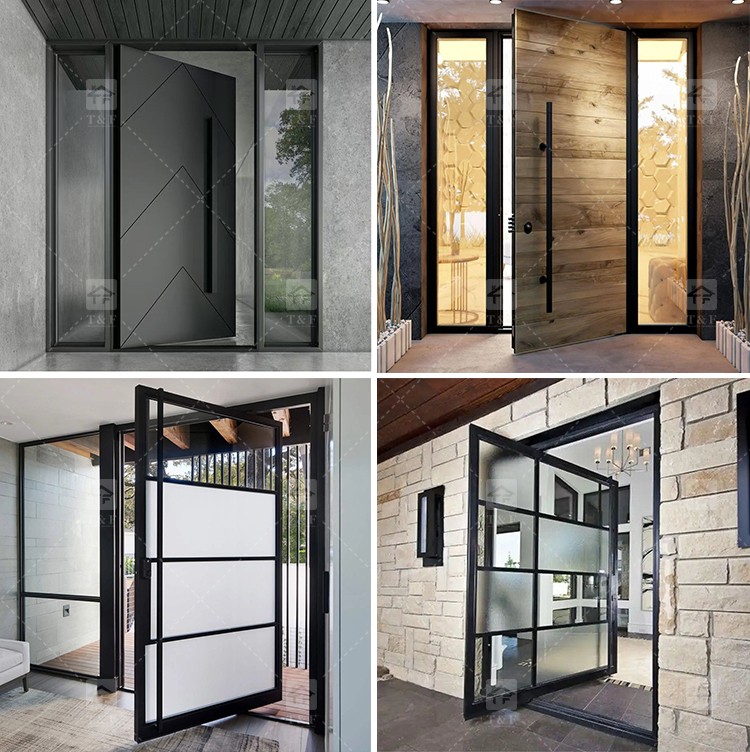 Customized Exterior Pivot Entrance Door Heavy-Duty Large Villa Aluminum Wood Security Front Door