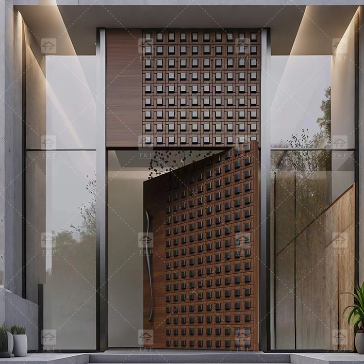 Customized Exterior Pivot Entrance Door Heavy-Duty Large Villa Aluminum Wood Security Front Door