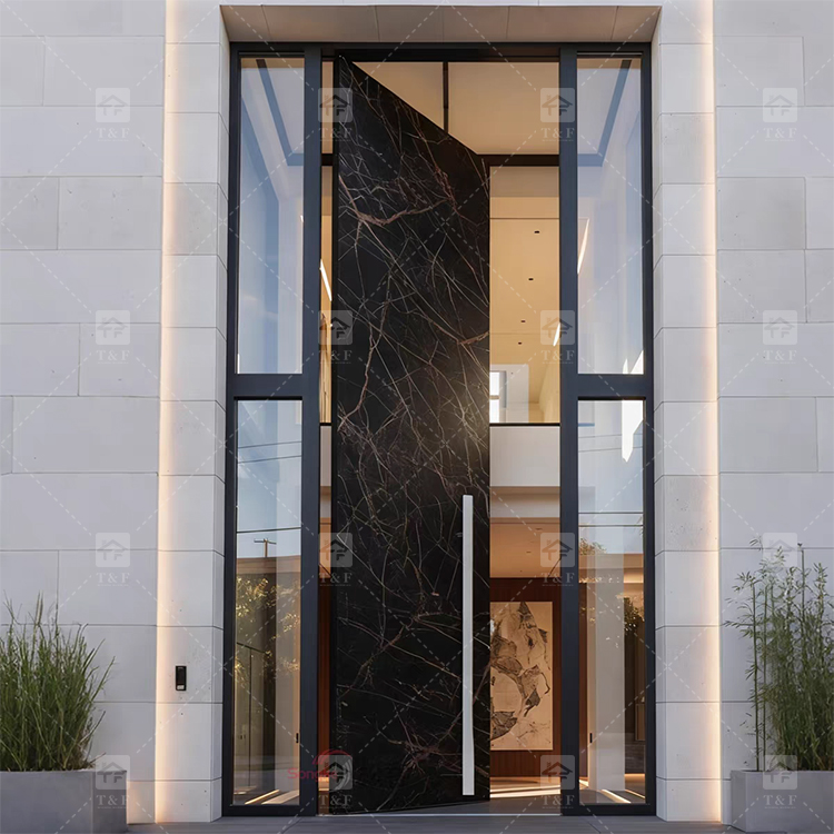 Customized Exterior Pivot Entrance Door Heavy-Duty Large Villa Aluminum Wood Security Front Door