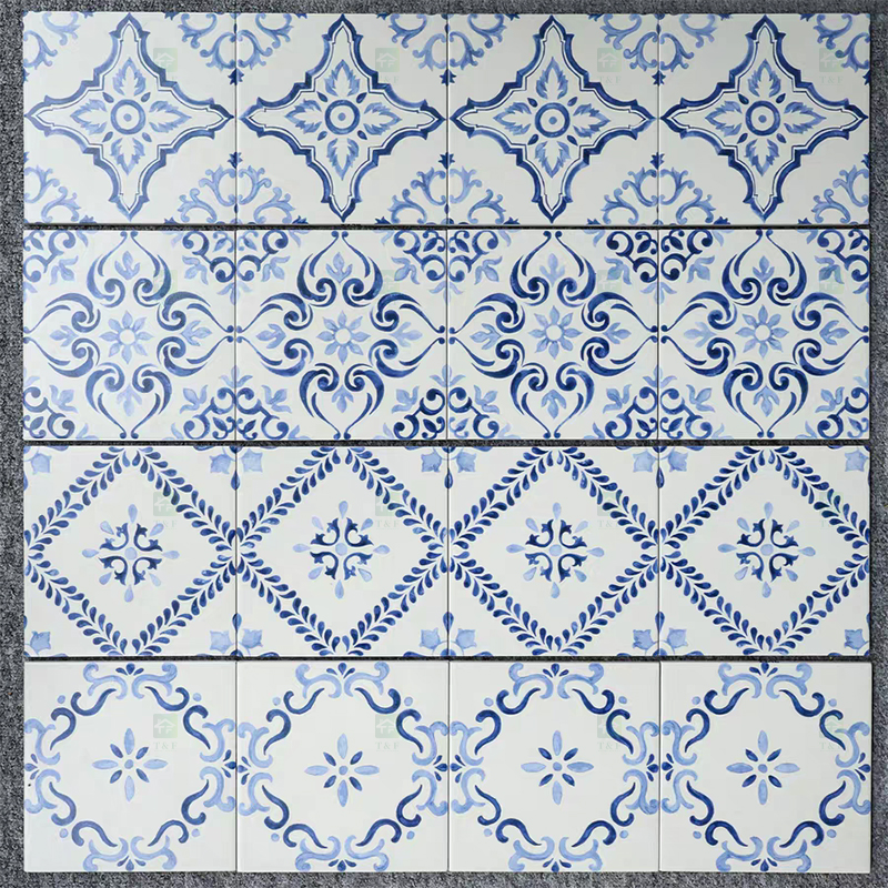 200x200mm Vintage Blue White Porcelain Pattern Tiles for Bathroom and Toilet Shower Kitchen Floor Wall Tile