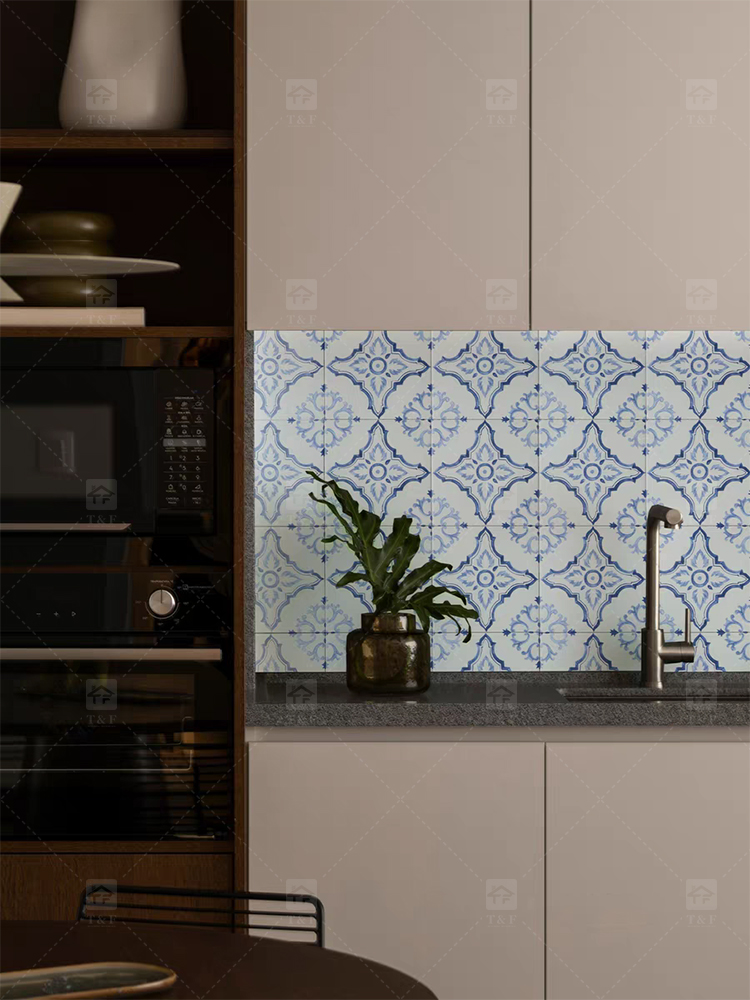200x200mm Vintage Blue White Porcelain Pattern Tiles for Bathroom and Toilet Shower Kitchen Floor Wall Tile