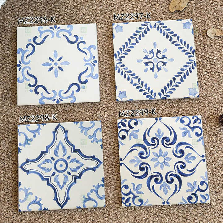 200x200mm Vintage Blue White Porcelain Pattern Tiles for Bathroom and Toilet Shower Kitchen Floor Wall Tile