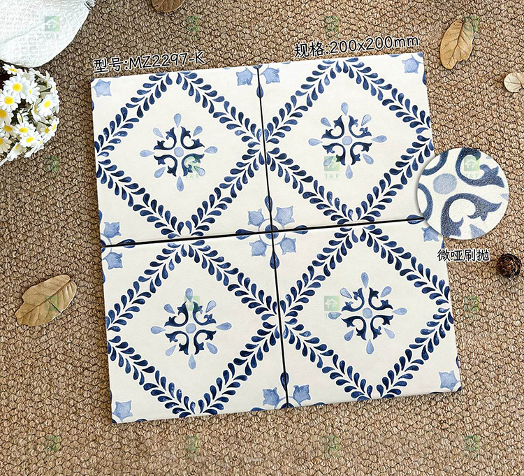 200x200mm Vintage Blue White Porcelain Pattern Tiles for Bathroom and Toilet Shower Kitchen Floor Wall Tile