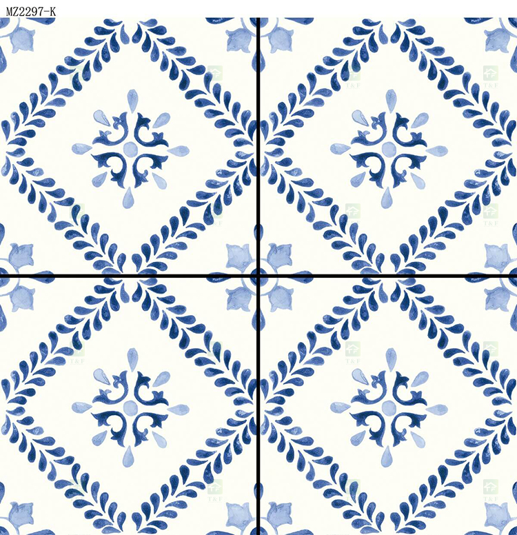 200x200mm Vintage Blue White Porcelain Pattern Tiles for Bathroom and Toilet Shower Kitchen Floor Wall Tile