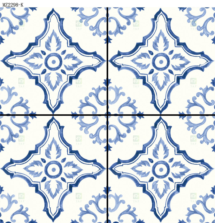 200x200mm Vintage Blue White Porcelain Pattern Tiles for Bathroom and Toilet Shower Kitchen Floor Wall Tile