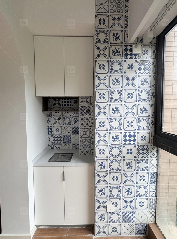 200x200mm Vintage Blue White Porcelain Pattern Tiles for Bathroom and Toilet Shower Kitchen Floor Wall Tile