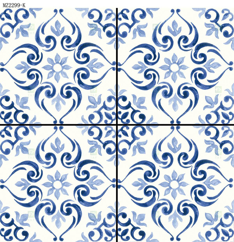 200x200mm Vintage Blue White Porcelain Pattern Tiles for Bathroom and Toilet Shower Kitchen Floor Wall Tile