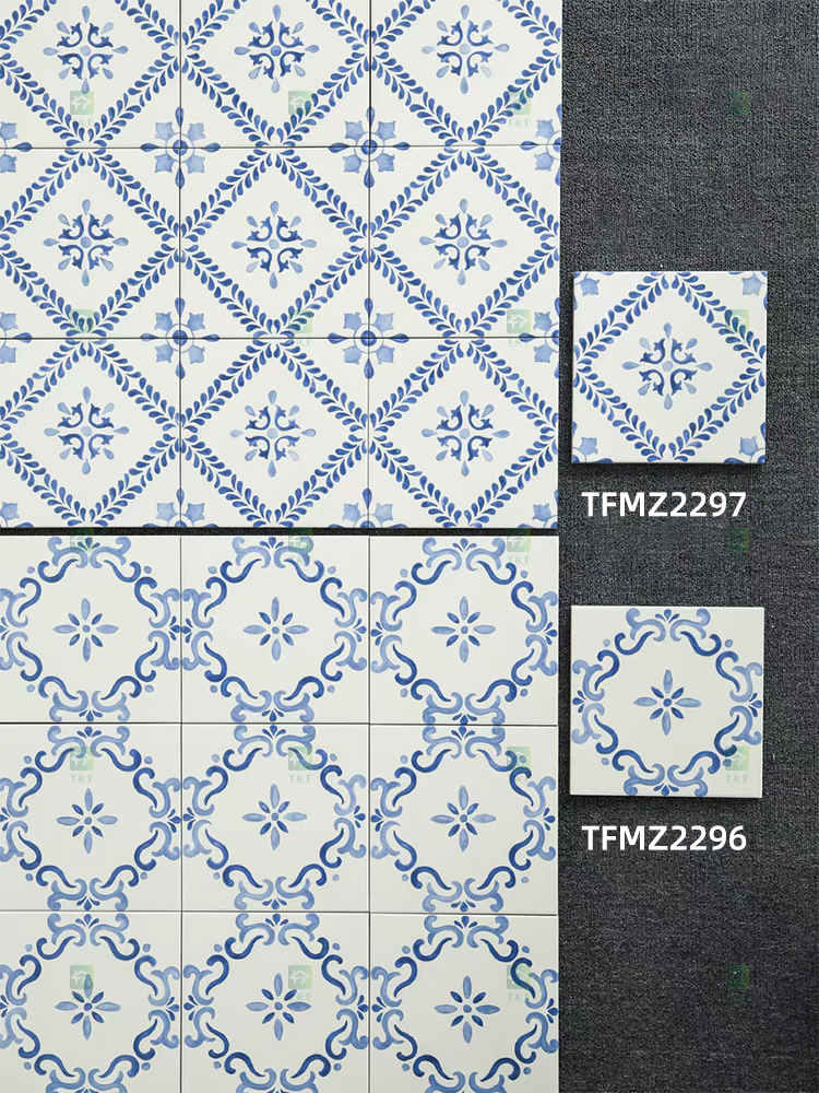 200x200mm Vintage Blue White Porcelain Pattern Tiles for Bathroom and Toilet Shower Kitchen Floor Wall Tile