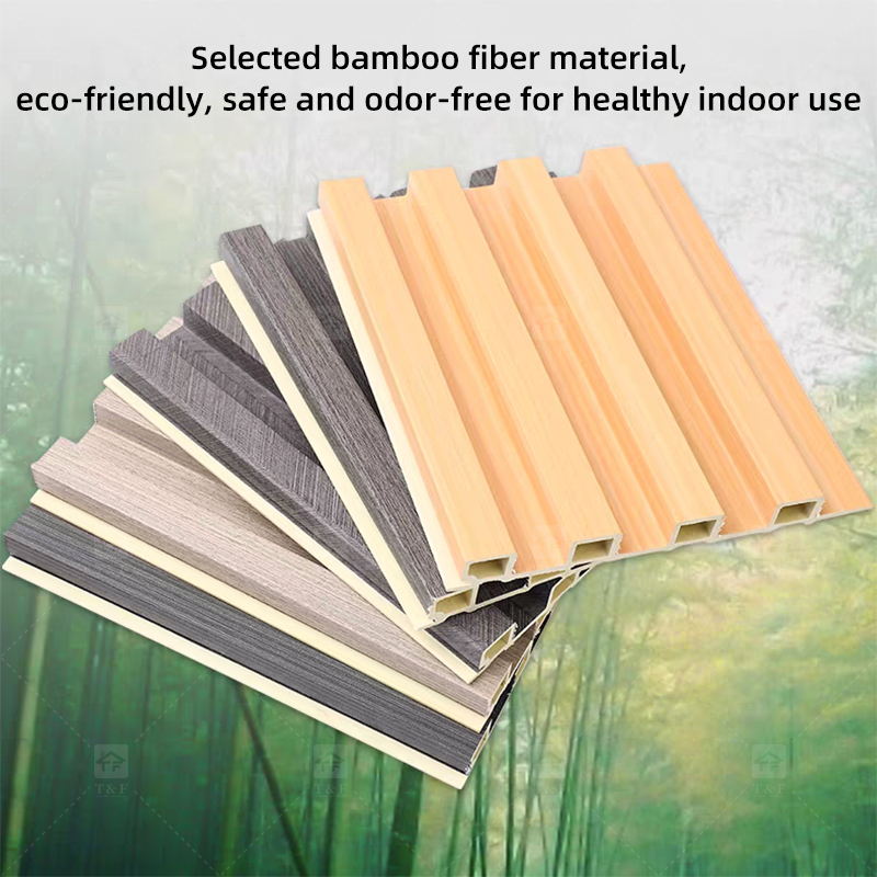 Waterproof Fire Resistant WPC Bamboo Composite 3D Fluted Panneau Mural Wall Cladding Panel for Interior Decorative