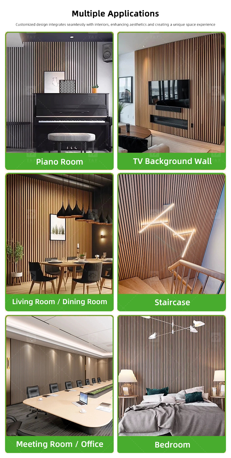 Modern 3D Wood Slat Acoustic Panel PET Polyester Fiber Veneer Wall Panel for Interior Wall and Ceiling Decoration