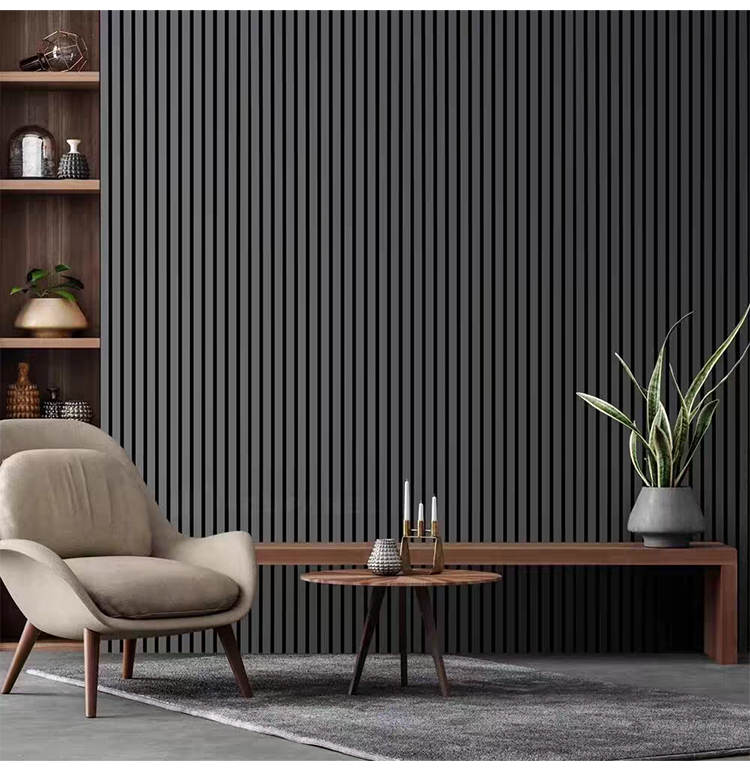 Modern 3D Wood Slat Acoustic Panel PET Polyester Fiber Veneer Wall Panel for Interior Wall and Ceiling Decoration
