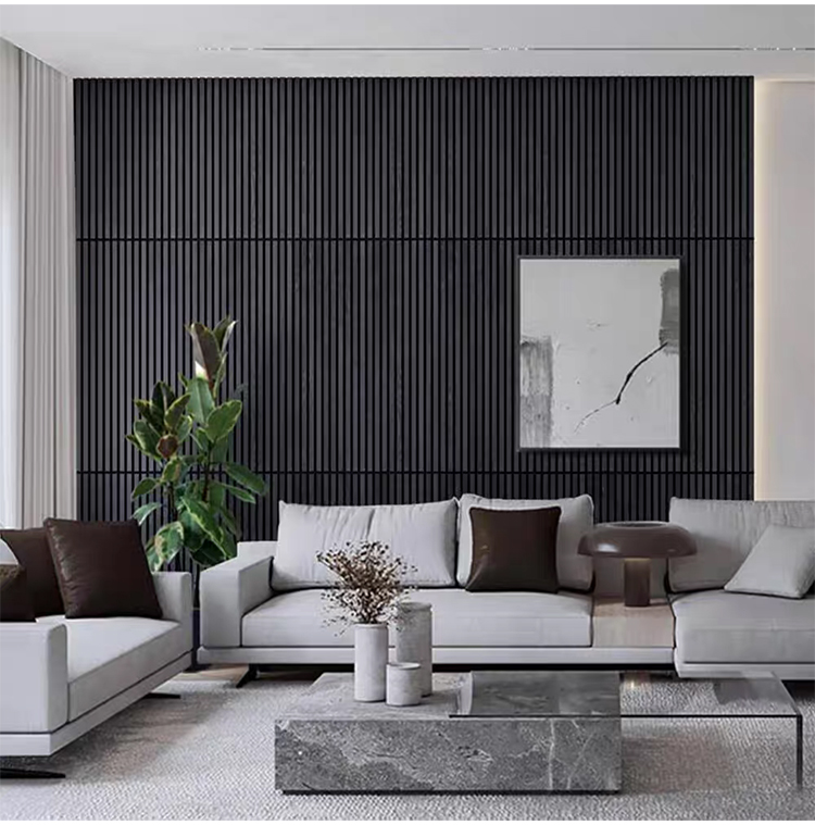Modern 3D Wood Slat Acoustic Panel PET Polyester Fiber Veneer Wall Panel for Interior Wall and Ceiling Decoration