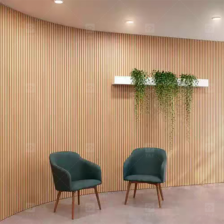 Modern 3D Wood Slat Acoustic Panel PET Polyester Fiber Veneer Wall Panel for Interior Wall and Ceiling Decoration