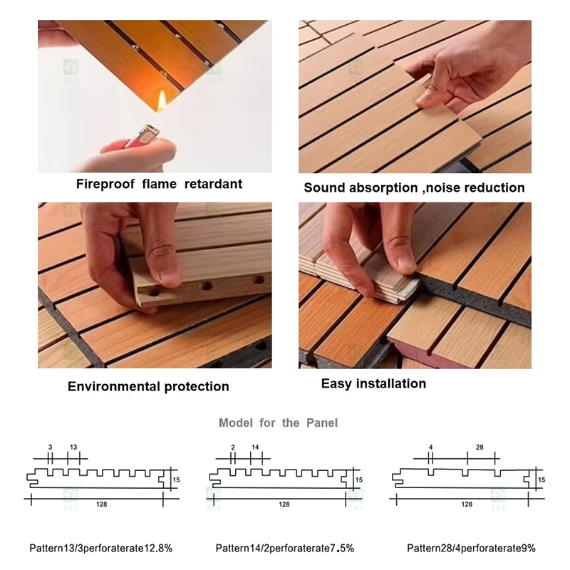 Eco-Friendly Wood Slotted Acoustic Panel Grooved Wooden Ceramic Aluminum Flame Retardant Sound Absorbing Wall Panels