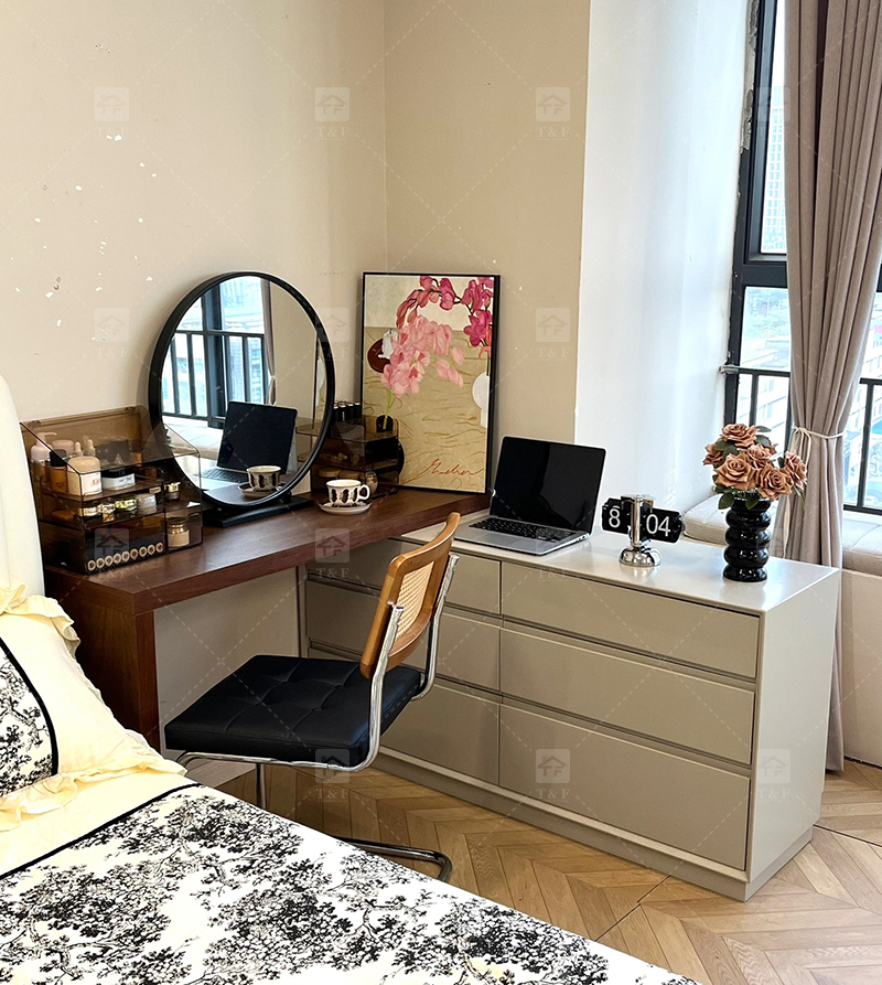 Custom Modern Lighted Mirror Makeup Table with 3 Drawers Wooden Vanity Set for Bathroom Hotel Projects Vanity Con Luz Led