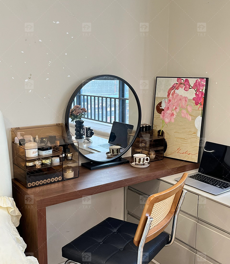 Custom Modern Lighted Mirror Makeup Table with 3 Drawers Wooden Vanity Set for Bathroom Hotel Projects Vanity Con Luz Led