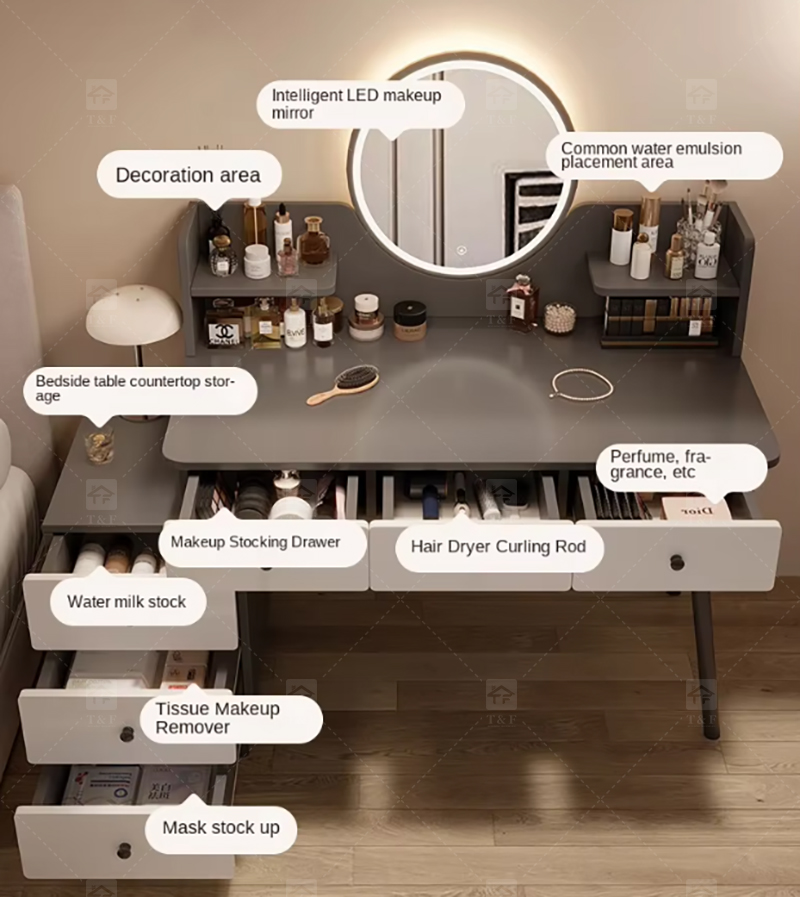 Custom Modern Lighted Mirror Makeup Table with 3 Drawers Wooden Vanity Set for Bathroom Hotel Projects Vanity Con Luz Led