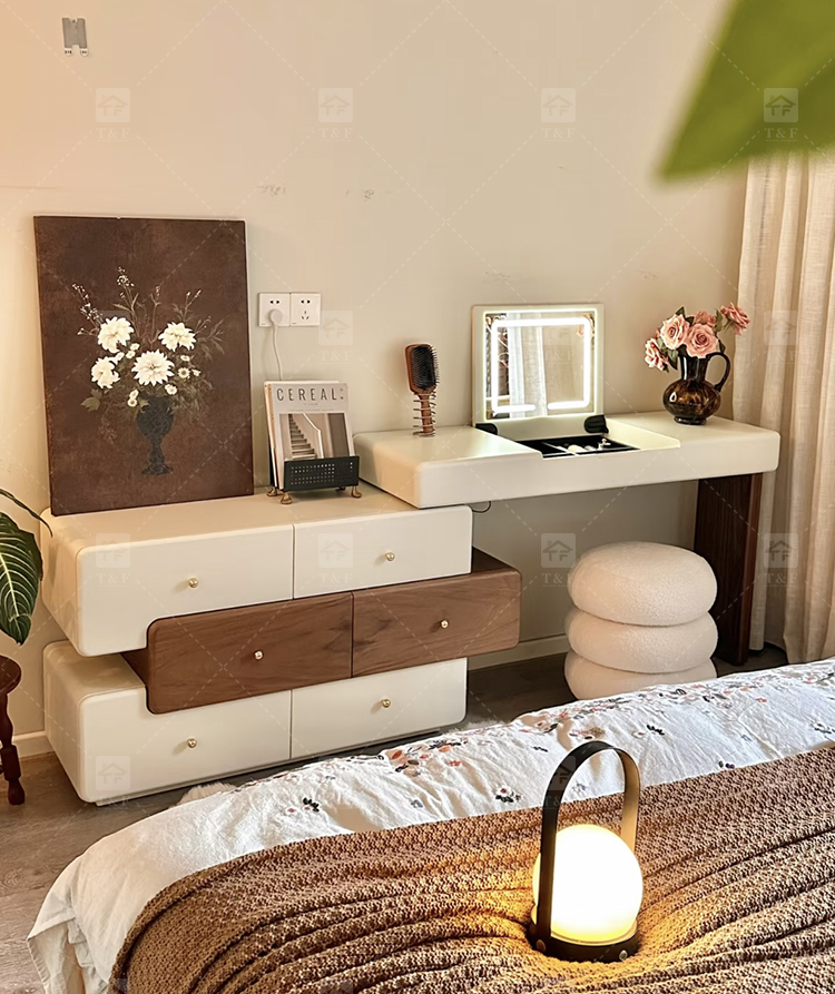 Custom Modern Lighted Mirror Makeup Table with 3 Drawers Wooden Vanity Set for Bathroom Hotel Projects Vanity Con Luz Led