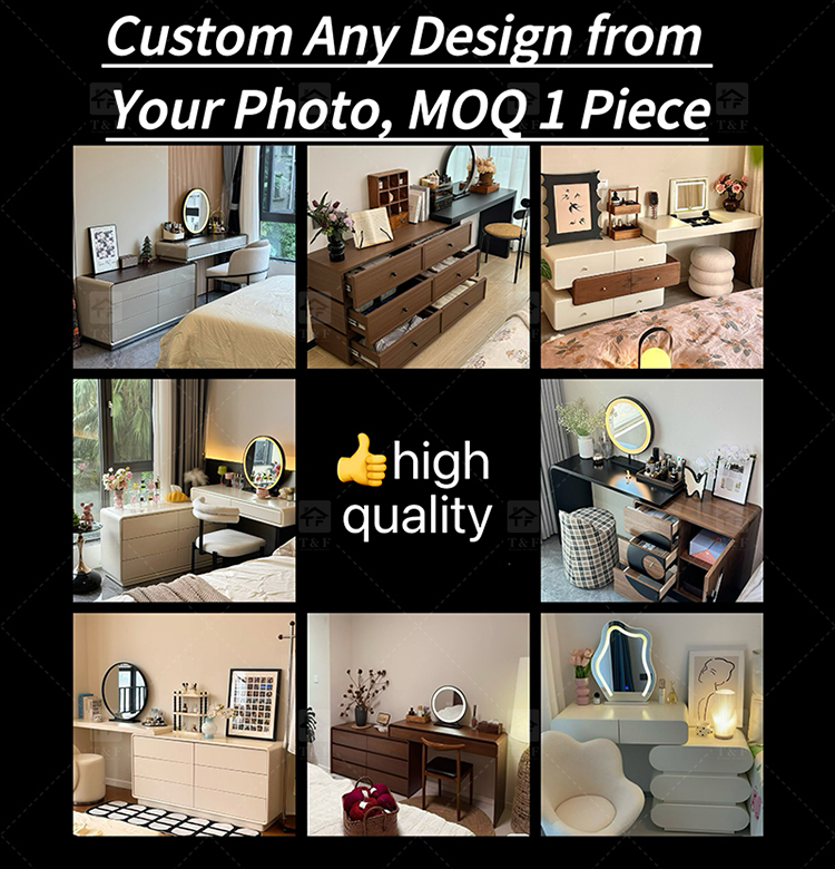 Custom Modern Lighted Mirror Makeup Table with 3 Drawers Wooden Vanity Set for Bathroom Hotel Projects Vanity Con Luz Led