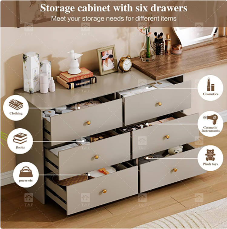 Custom Modern Lighted Mirror Makeup Table with 3 Drawers Wooden Vanity Set for Bathroom Hotel Projects Vanity Con Luz Led