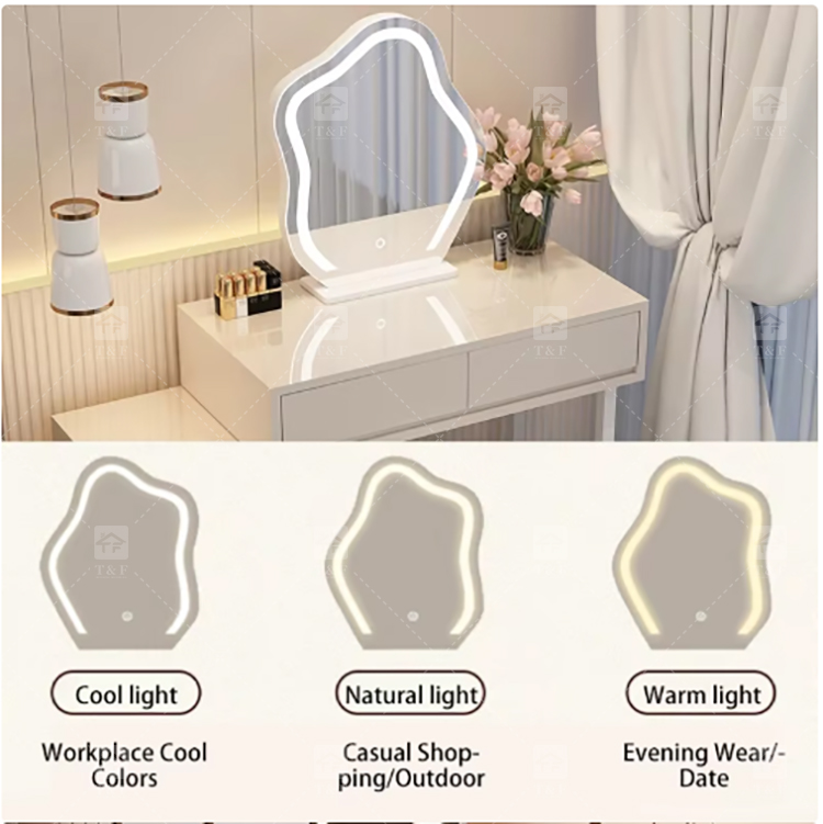 Custom Modern Lighted Mirror Makeup Table with 3 Drawers Wooden Vanity Set for Bathroom Hotel Projects Vanity Con Luz Led