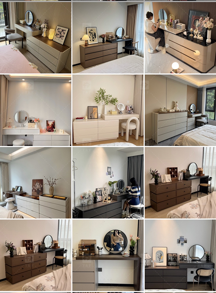 Custom Modern Lighted Mirror Makeup Table with 3 Drawers Wooden Vanity Set for Bathroom Hotel Projects Vanity Con Luz Led